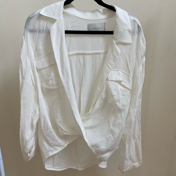 Brochu Walker The Finn Blouse wrap long sleeve crinkle gauze white Sz M/L - Picture 3 of 9